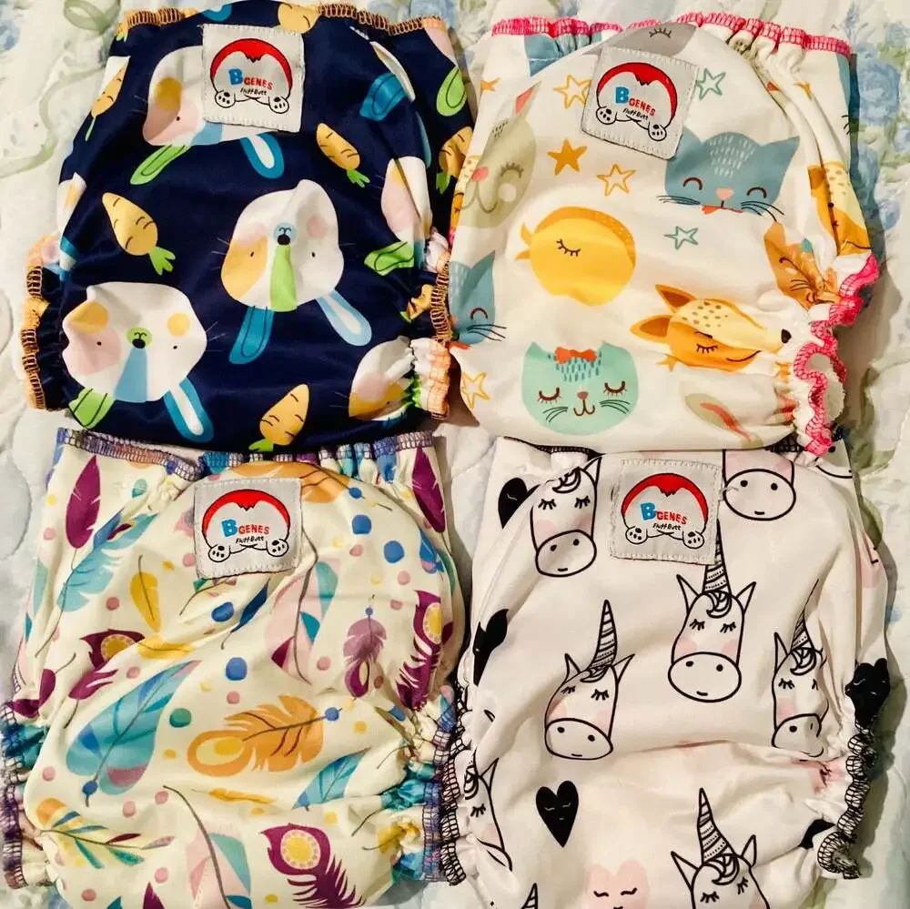 B-Genes Fluff Butt Reusable Adjustable Cloth Diapers Set of 4